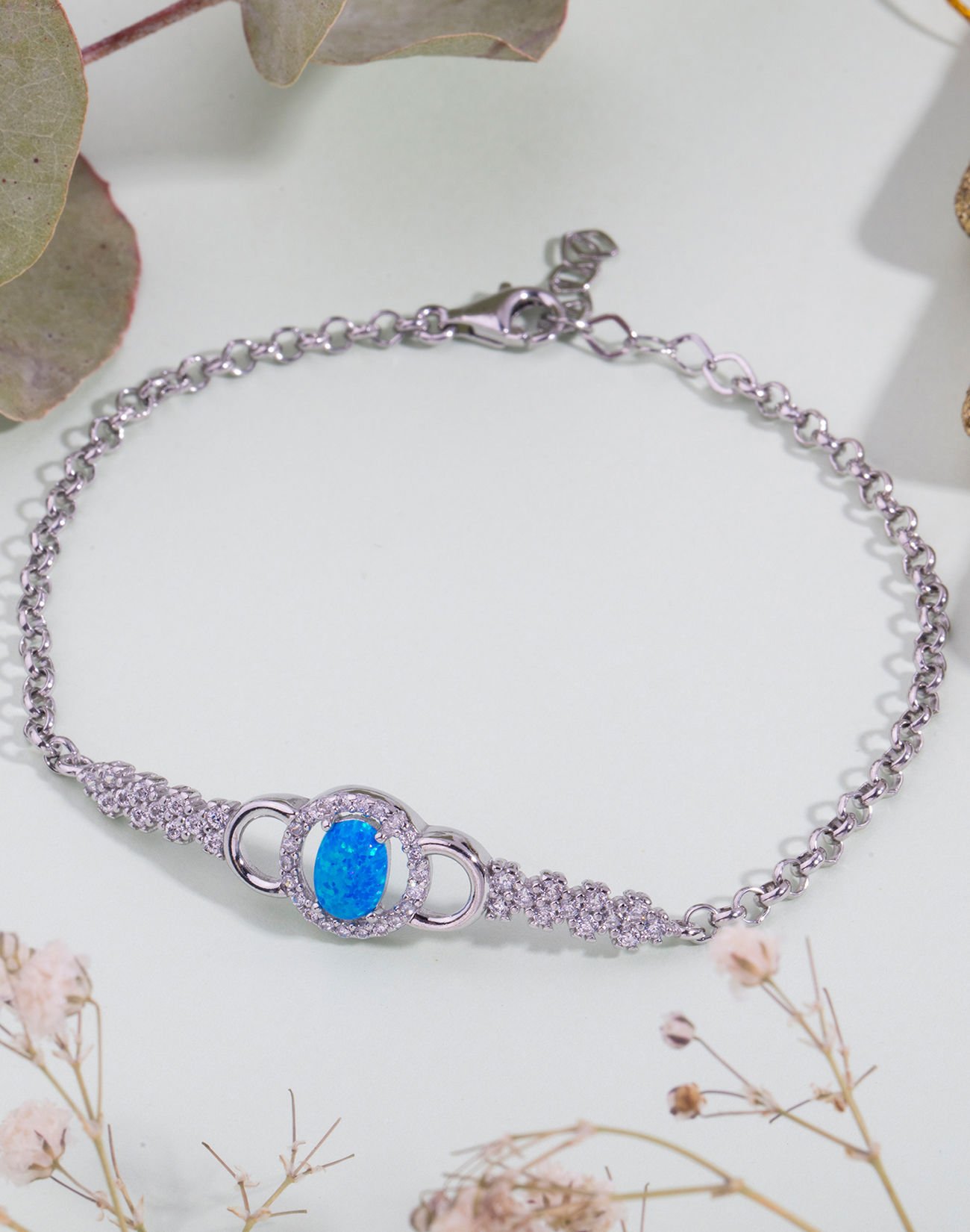 Opal Taşlı Aşk Kilidi Tasarımı Gümüş Bileklik