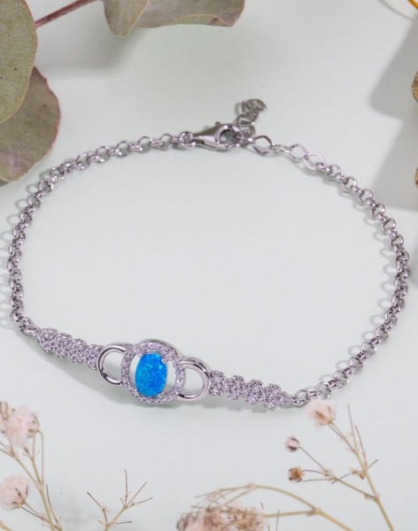 Opal Taşlı Aşk Kilidi Tasarımı Gümüş Bileklik