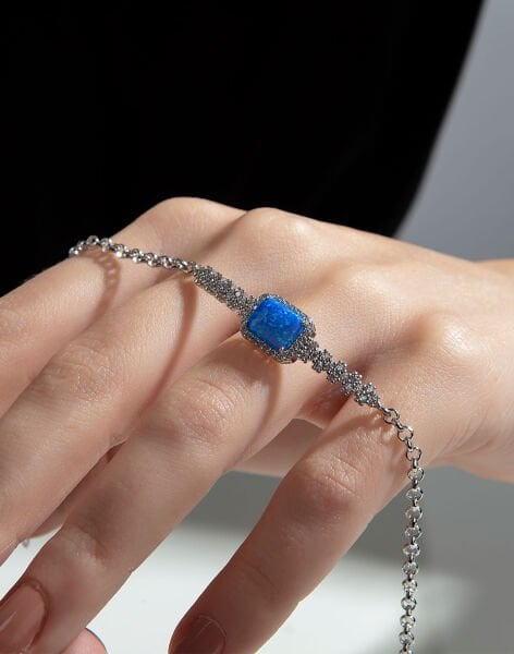 Kare Opal Taşlı Gümüş Kadın Bileklik