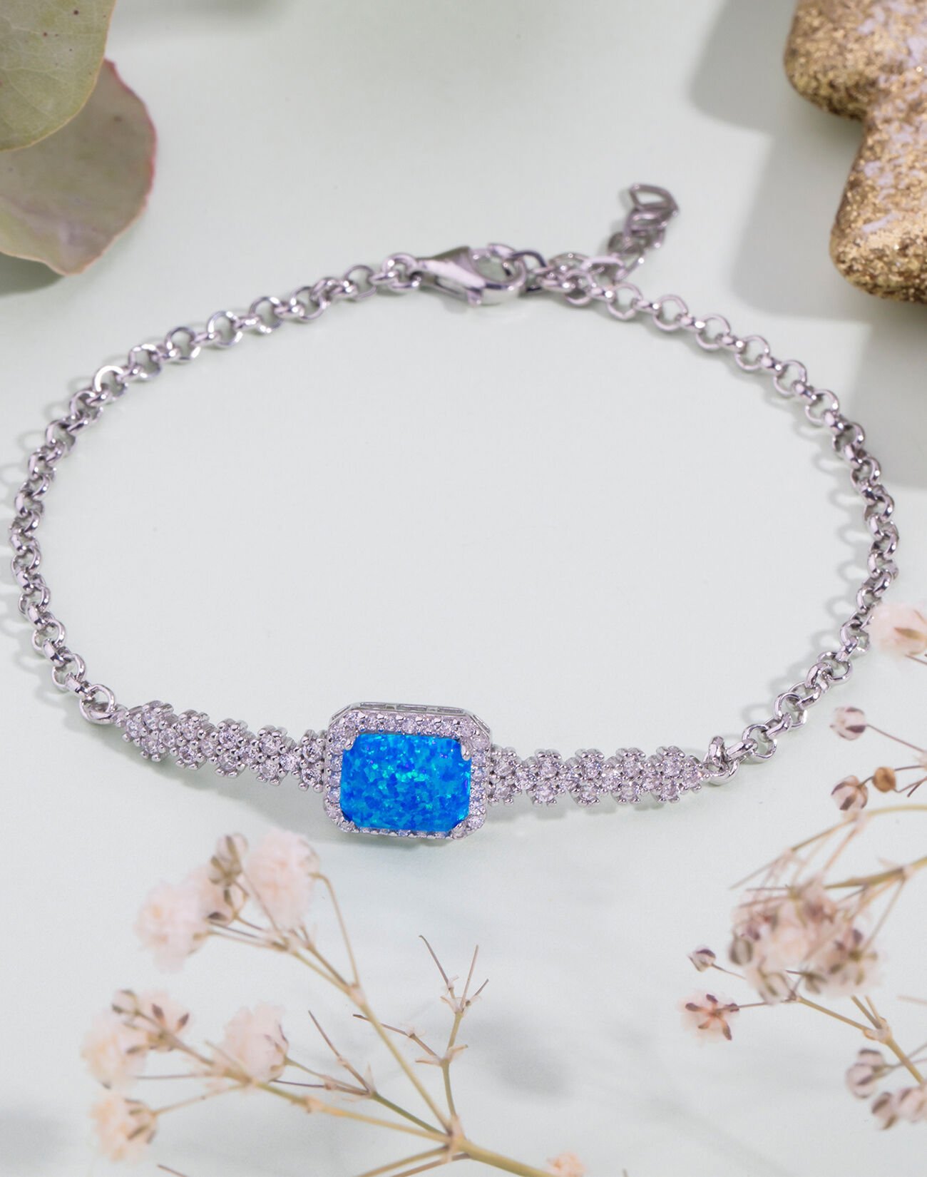 Kare Opal Taşlı Gümüş Kadın Bileklik