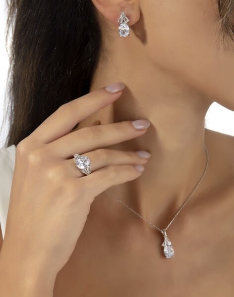 925 Ayar Pırlanta Modeli Zirkon Taşlı Gümüş Takı Seti