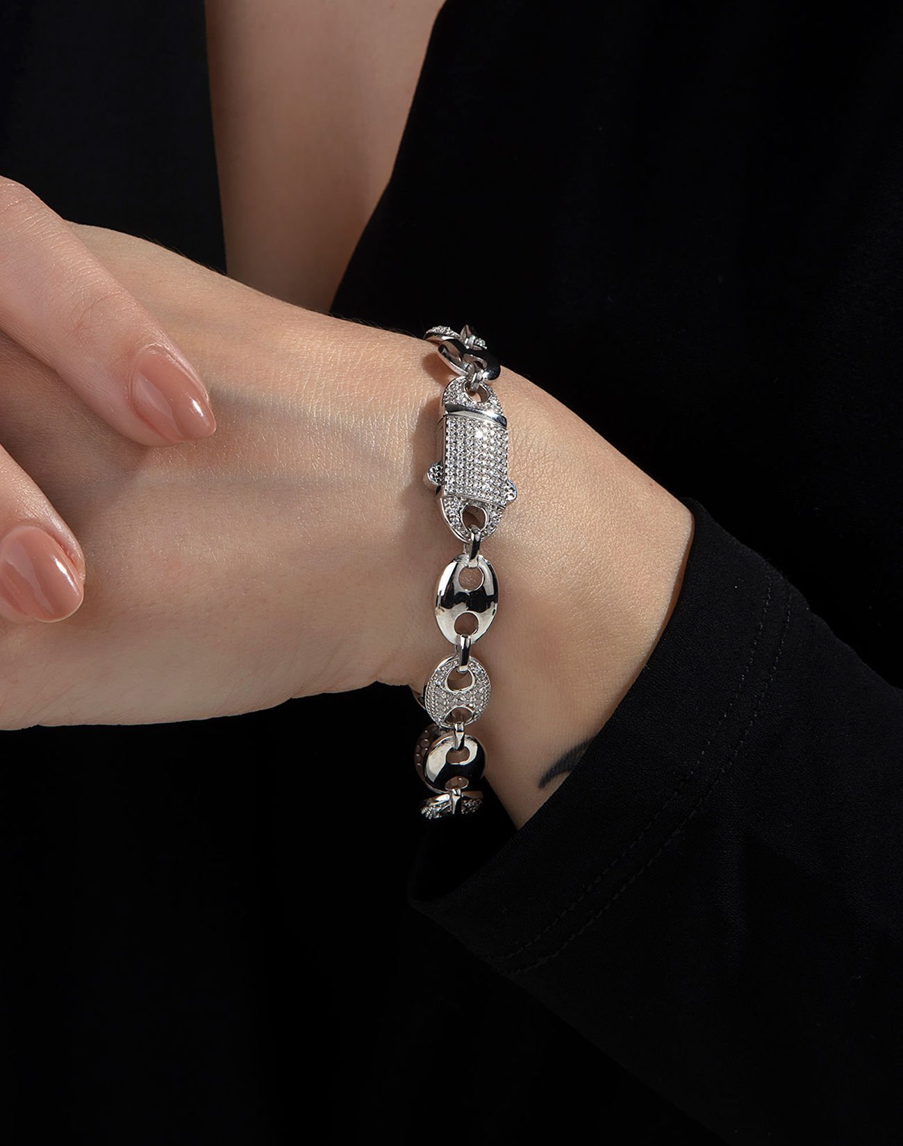 Pırlanta Tasarımı 925 Ayar Gümüş Gemici Zinciri Bileklik