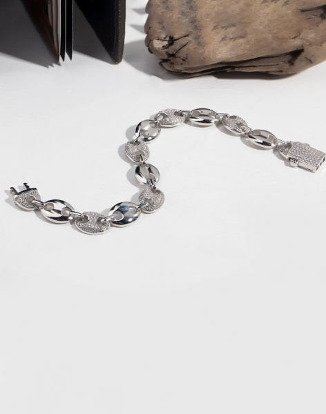 Pırlanta Tasarımı 925 Ayar Gümüş Gemici Zinciri Bileklik Rodyum Kaplama