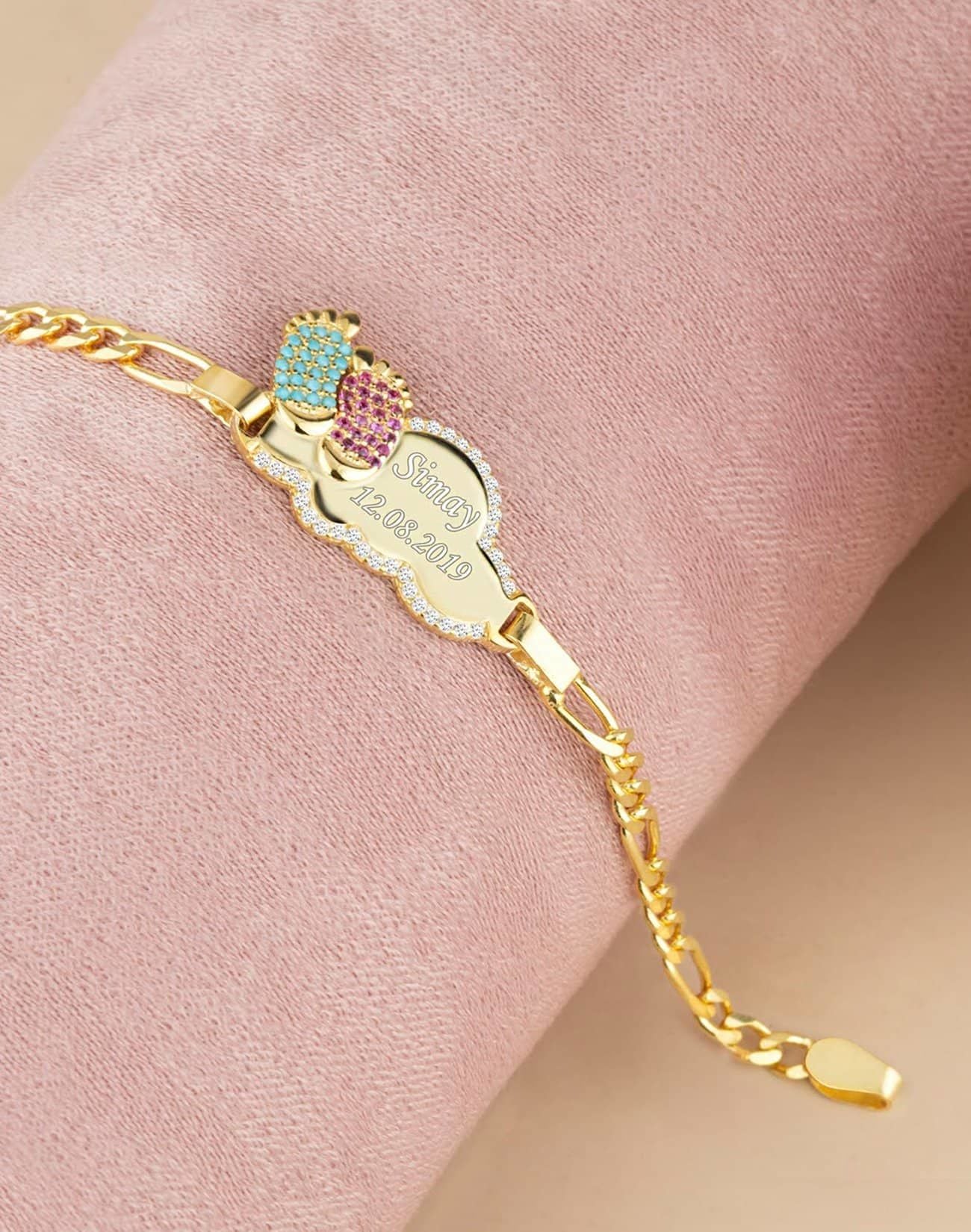 Figaro Zincirli Ayaklar Gümüş Mavi Kırmızı Taşlı İsimli Bulut Çocuk Künyesi