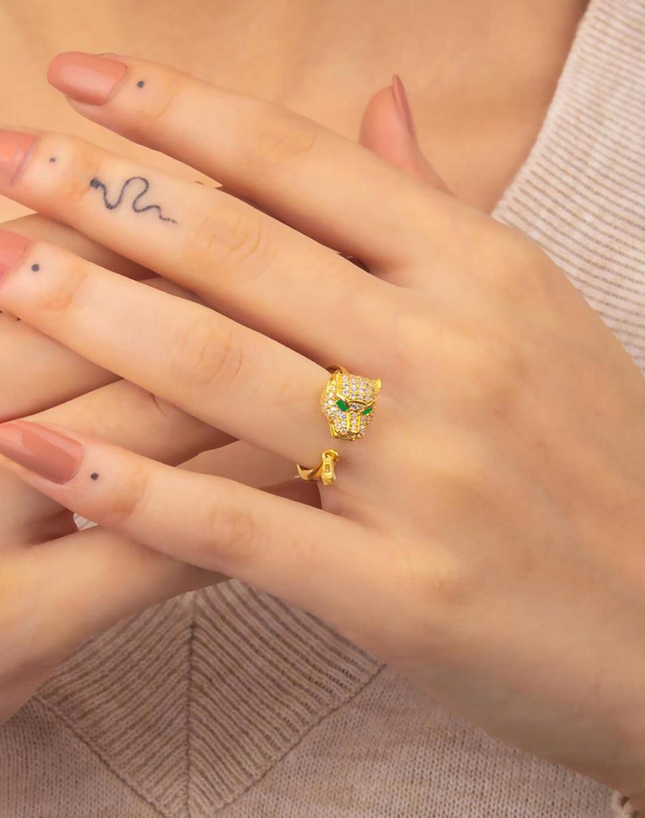 Zirkon Taşlı Gümüş Panter Yüzük