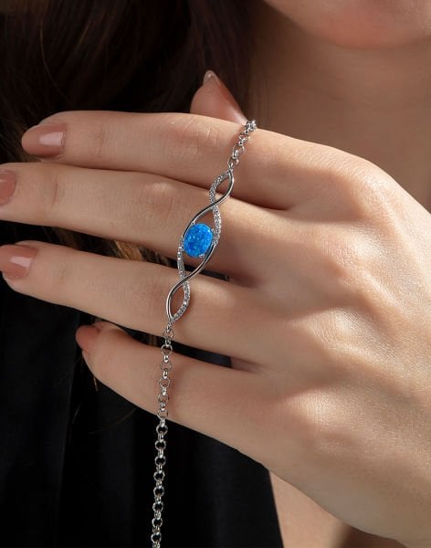 Sonsuzluk Modeli Opal Taşlı Gümüş Bileklik
