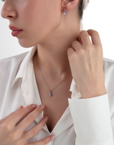 Pırlanta Modeli Gümüş 2'li Takı Seti