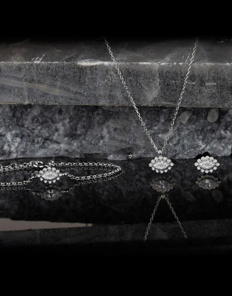 Pırlanta Modeli Mekik Papatya Gümüş 3'lü Takı Seti