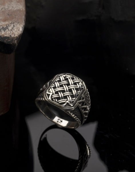 Çiftli Hasır El işçiliği Modeli Erkek Yüzüğü