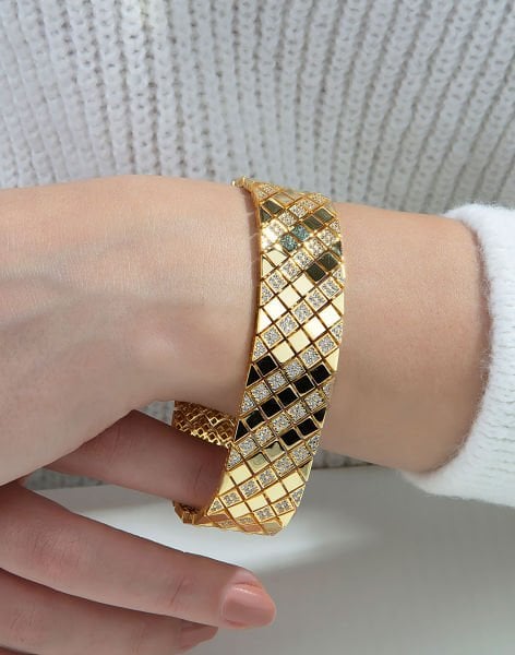 Taşlı ve Parlak Atlamalı Özel Tasarım Gümüş Bileklik