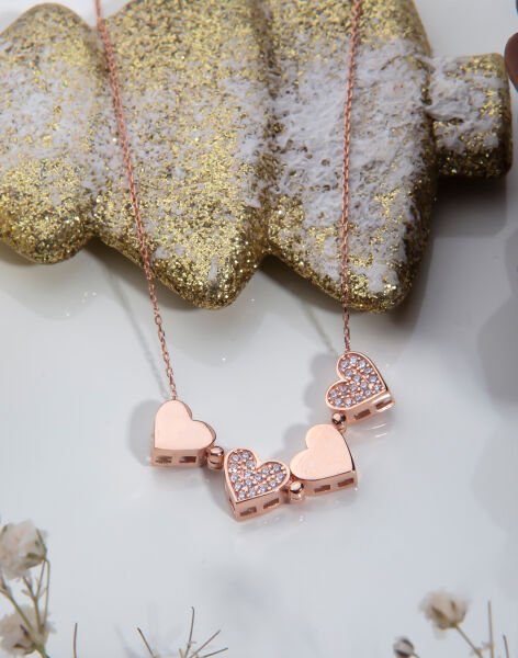 Mıknatıslı Dört Yapraklı Yonca Kolye Rose Kaplama