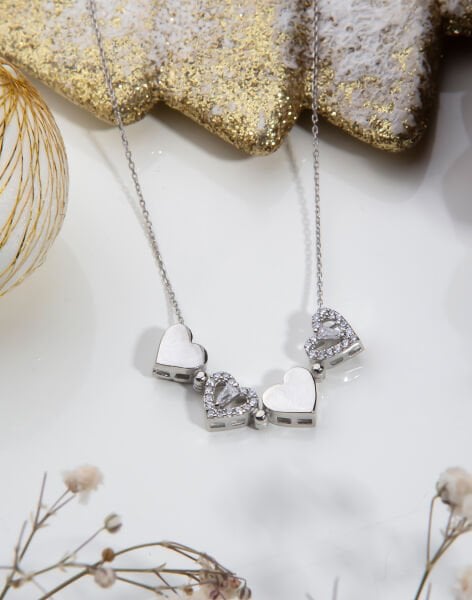 Trapez Taşlı Özel Tasarım Mıknatıslı Kolye Rodyum Kaplama