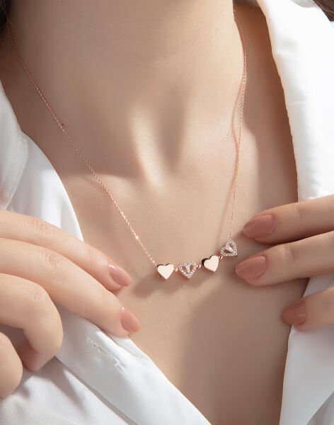 Trapez Taşlı Özel Tasarım Mıknatıslı Kolye Rose Kaplama