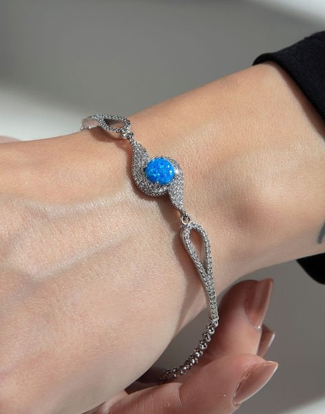 Oval Opal Taşlı Doc Gümüş Bileklik