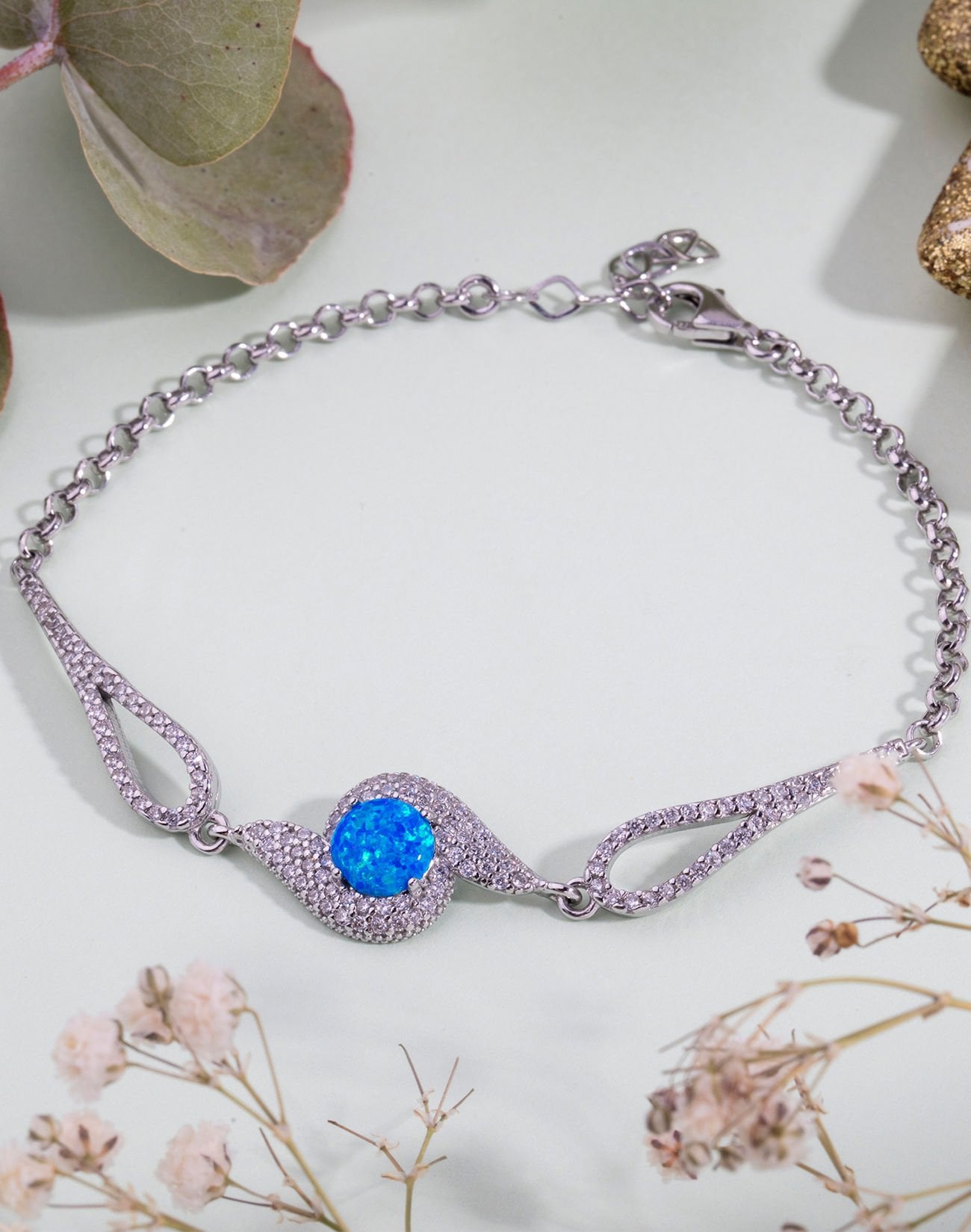 Oval Opal Taşlı Doc Gümüş Bileklik