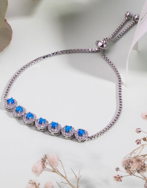 Opal Sıra Taşlı Asansörlü Gümüş Bileklik