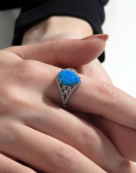 Özel Tasarım Damla Opal Taşlı Gümüş Yüzük