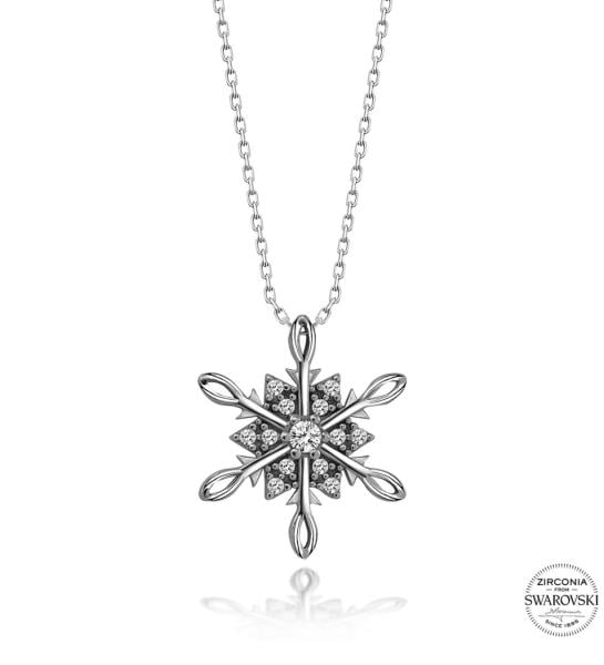 Swarovski Taşlı Mini Kar Tanesi Gümüş Kolye