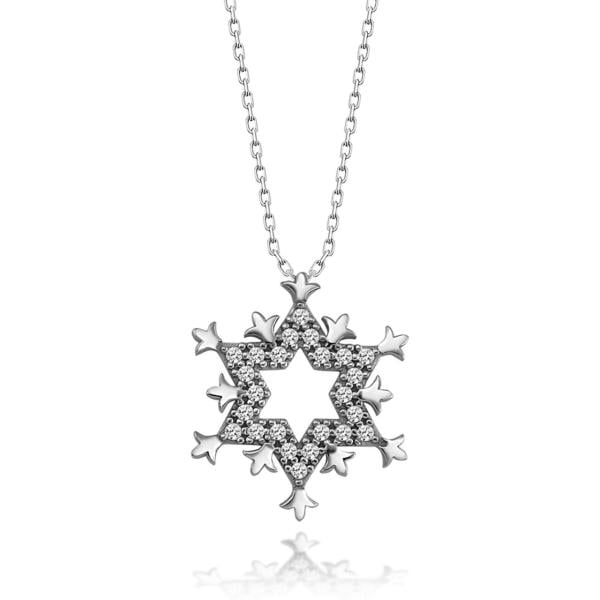 Swarovski Taşlı Yıldızlı Kar Tanesi Gümüş Kolye