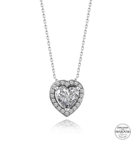 Swarovski Kalp Taşlı Gümüş Kolye