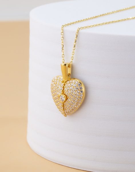 Kişiye Özel Pırlanta Tasarımı Açılan Kalp Gümüş Kolye