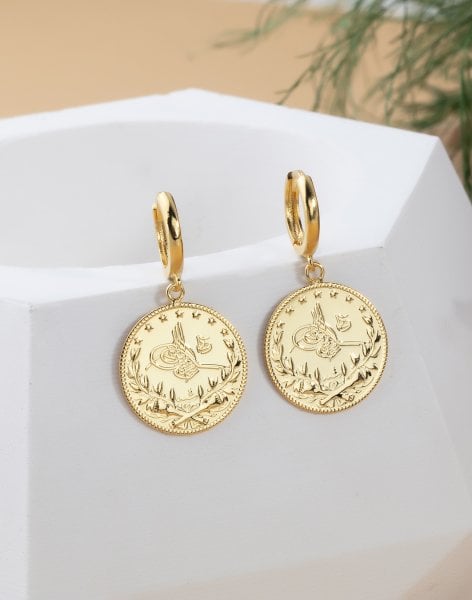 Reşat Baskılı 22 Ayar Altın Kaplamalı Gümüş Küpe