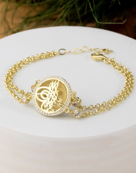 Altın Kaplama Tuğralı Gümüş Bileklik