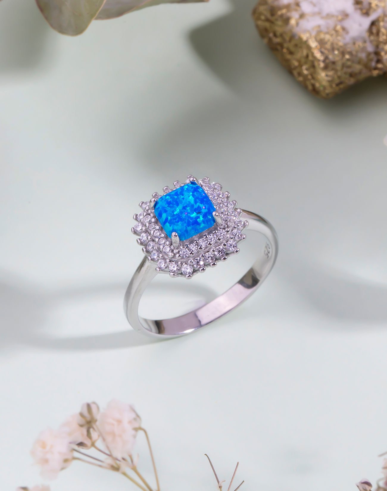 Anturaj Tasarımı Opal Taşlı Gümüş Yüzük