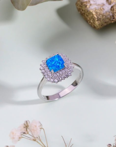 Anturaj Tasarımı Opal Taşlı Gümüş Yüzük