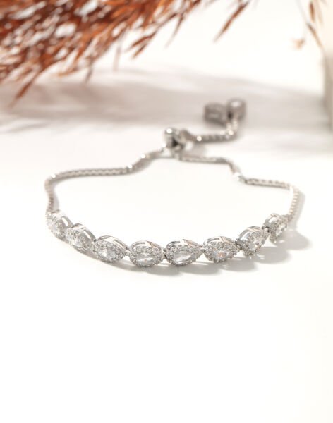 Pırlanta Tasarımı Damla Taşlı Asansörlü Gümüş Bileklik