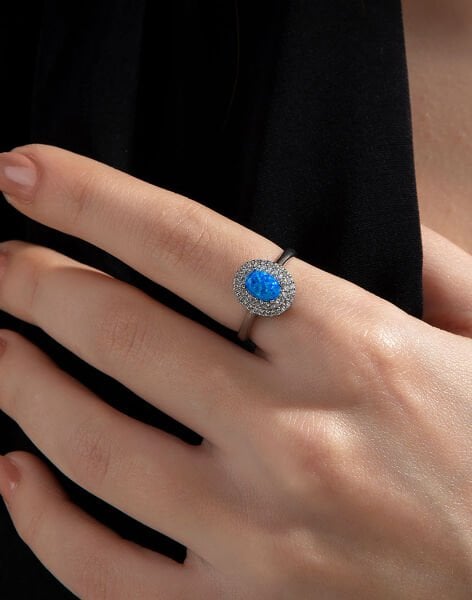 Çift Sıra Taşlı Opal Yüzük