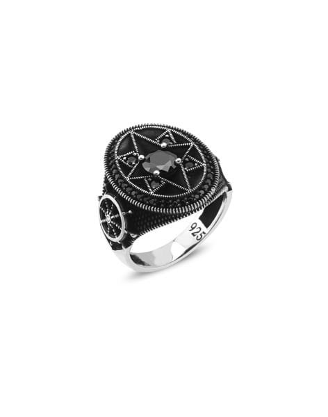 Kuzey Yıldızı Oniks Taşlı Denizci Yüzüğü