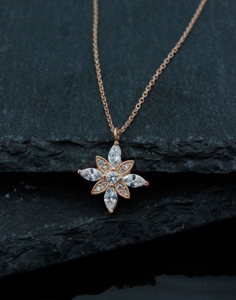 Özel Tasarım Umut Çiçeği Gümüş Kolye MAVİ