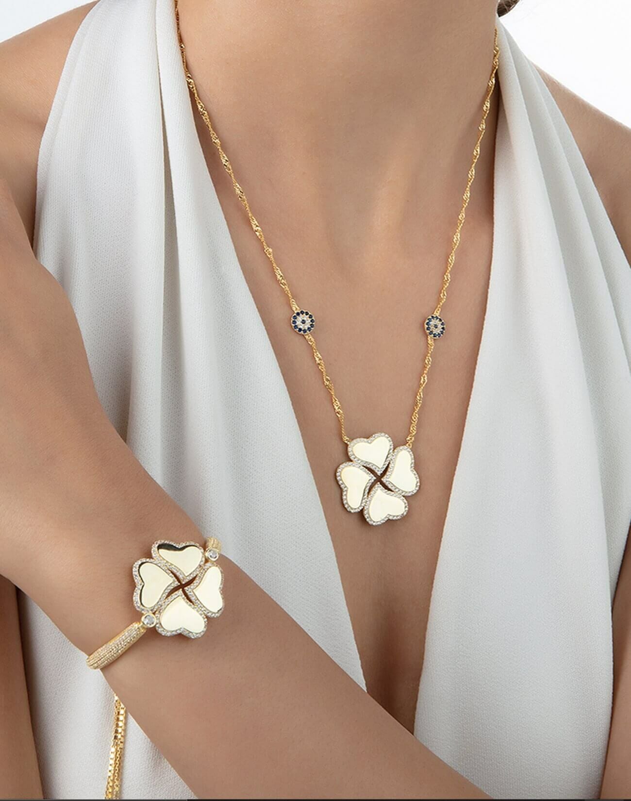 Dört Yapraklı Kişiye Özel Yonca Gümüş Kolye ve Bileklik