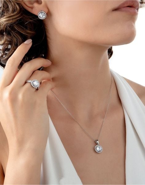 Pırlanta Modeli Gümüş Takı Seti