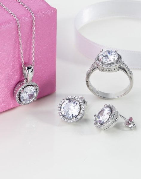 Pırlanta Modeli Gümüş Takı Seti