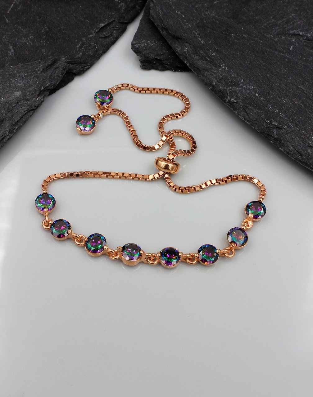 Mistik Topaz Taşlı Asansörlü Gümüş Bileklik