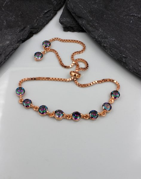 Mistik Topaz Taşlı Asansörlü Gümüş Bileklik