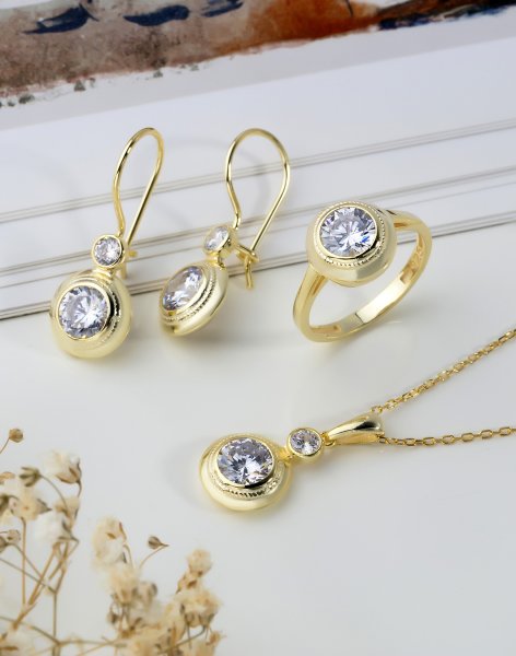 Nostalji Tek Taş Gümüş Set Forse Zincir - 13