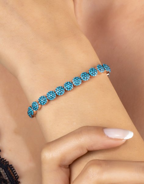 Turkuaz Taşlı Su Yolu Asansörlü Gümüş Bileklik