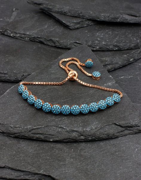 Turkuaz Taşlı Su Yolu Asansörlü Gümüş Bileklik