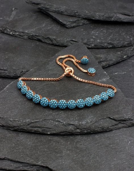 Turkuaz Taşlı Su Yolu Asansörlü Gümüş Bileklik