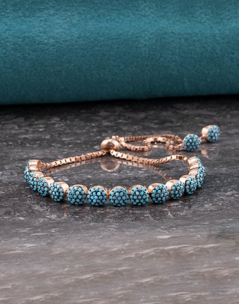 Turkuaz Taşlı Su Yolu Asansörlü Gümüş Bileklik