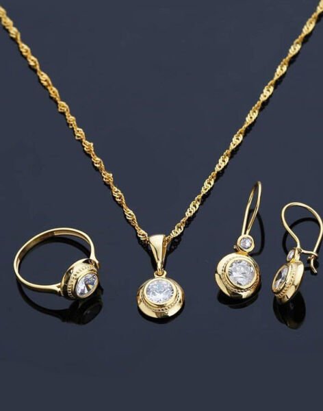 Nostalji Tek Taş Gümüş Set Singapur Zincir - 11