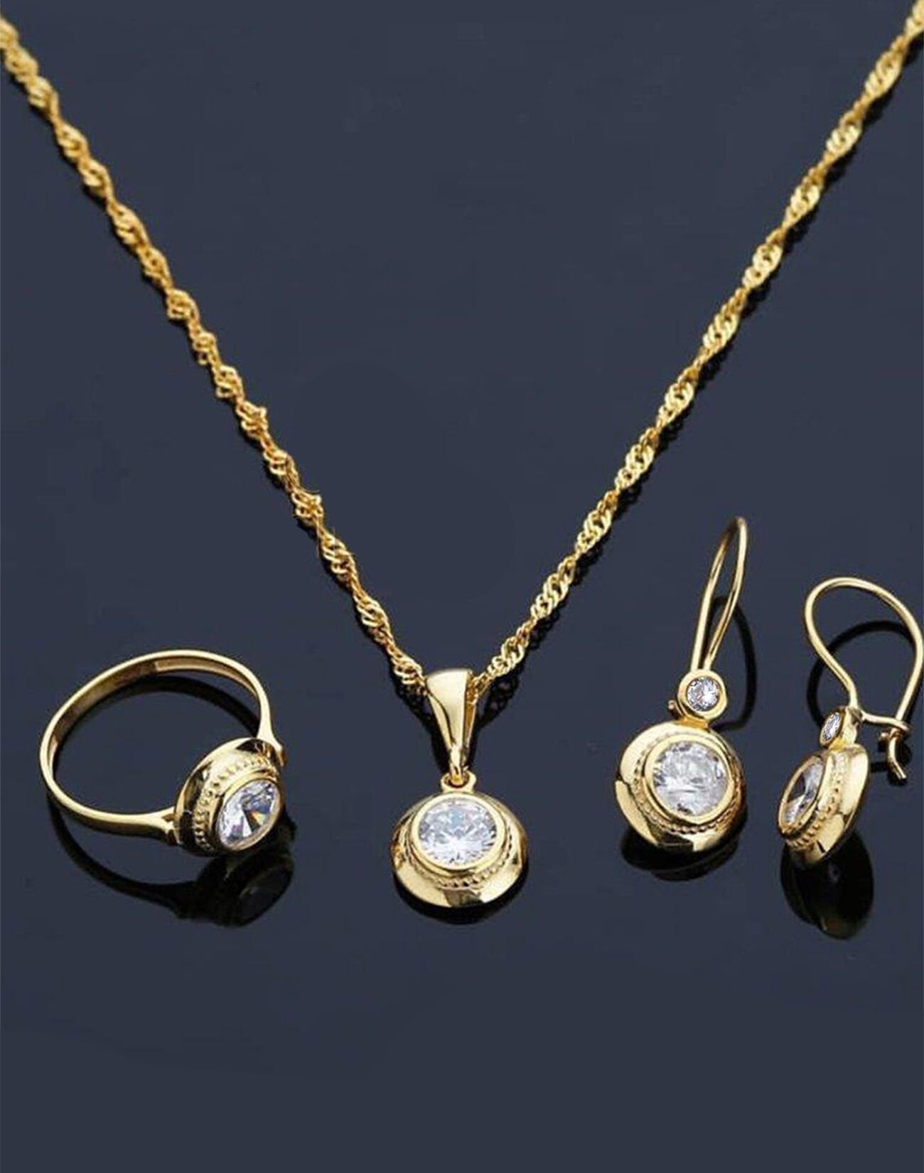 Nostalji Tek Taş Gümüş Set Singapur Zincir - 15