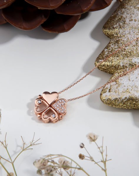 925 Ayar Gümüş Mıknatıslı Kolye Rose Kaplama