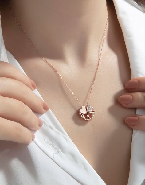 925 Ayar Gümüş Mıknatıslı Kolye Rose Kaplama