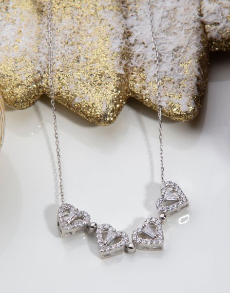 925 Ayar Gümüş Trapez Taşlı Mıknatıslı Kolye Rodyum Kaplama