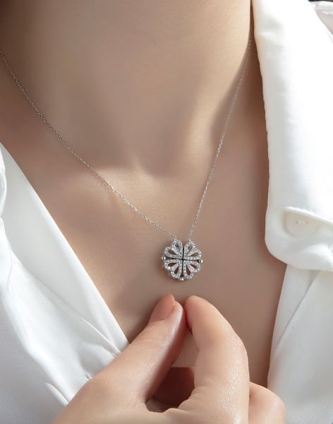 925 Ayar Gümüş Trapez Taşlı Mıknatıslı Kolye Rodyum Kaplama