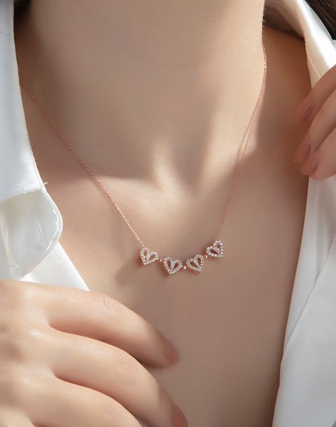 925 Ayar Gümüş Trapez Taşlı Mıknatıslı Kolye Rose Kaplama